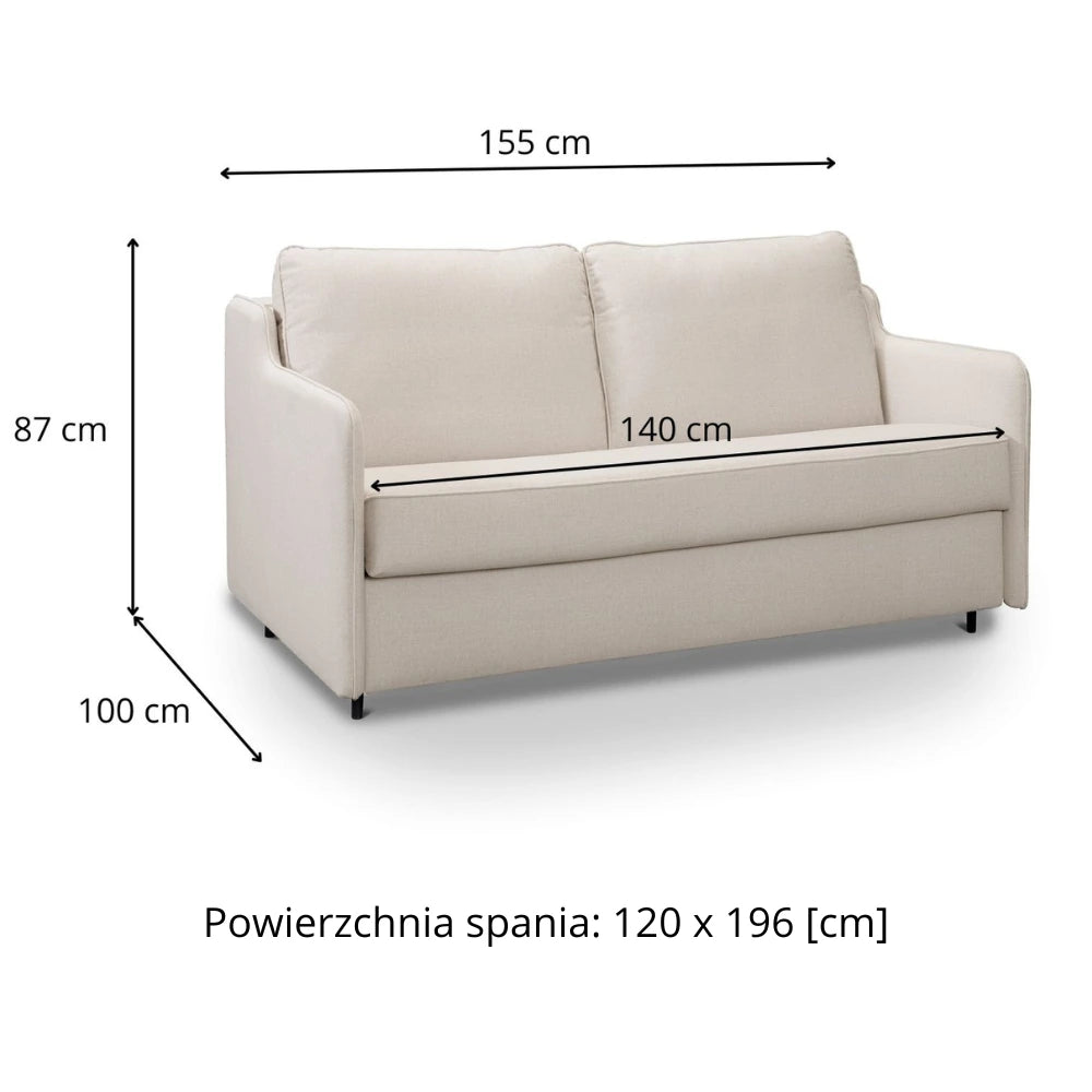 Sofa SOL 2 osobowa z funkcją spania stelaż włoski z materacem 120 cm