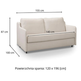 Sofa SOL 2 osobowa z funkcją spania stelaż włoski z materacem 120 cm