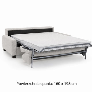 AURA 3-seater sofa with daily sleeping function, Italian frame, 160 cm mattress with container, on wooden legs