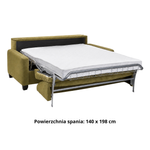 Sofa AURA 3 osobowa z funkcją spania codziennego stelaż włoski z materacem 160 cm z pojemnikiem na drewnianych nóżkach