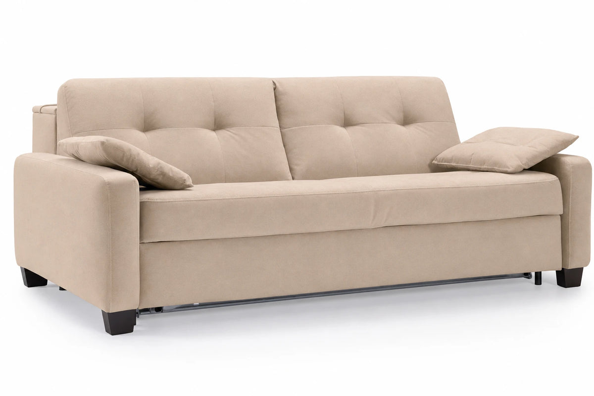 Sofa AURA 3 osobowa z funkcją spania codziennego stelaż włoski z materacem 160 cm z pojemnikiem na drewnianych nóżkach