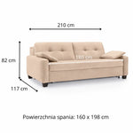 Sofa AURA 3 osobowa z funkcją spania codziennego stelaż włoski z materacem 160 cm z pojemnikiem na drewnianych nóżkach
