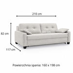 AURA 3-seater sofa with daily sleeping function, Italian frame, 160 cm mattress with container, on wooden legs