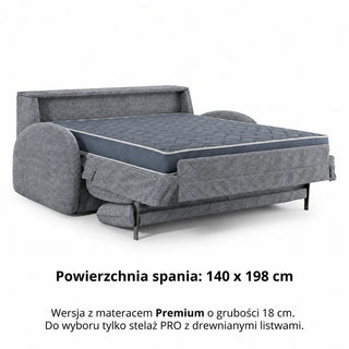 Sofa BELLA 2,5 osobowa z funkcją spania stelaż włoski z materacem 140 cm i pojemnikiem