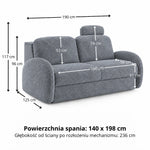 Sofa BELLA 2,5 osobowa z funkcją spania stelaż włoski z materacem 140 cm i pojemnikiem