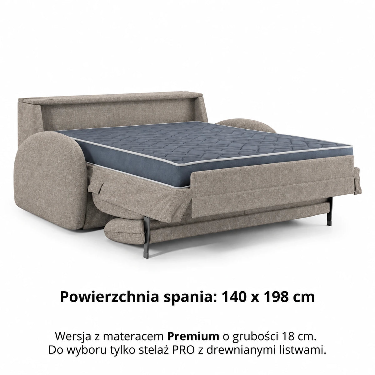Sofa BELLA 2,5 osobowa z funkcją spania stelaż włoski z materacem 140 cm i pojemnikiem