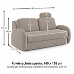 Sofa BELLA 2,5 osobowa z funkcją spania stelaż włoski z materacem 140 cm i pojemnikiem