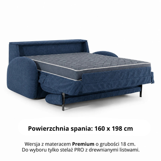 Sofa BELLA 3 osobowa z funkcją spania stelaż włoski z materacem 160 cm i pojemnikiem