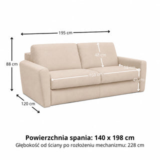 DOLLY 2.5 seater sofa with sleeping function Italian frame 140 cm mattress and container