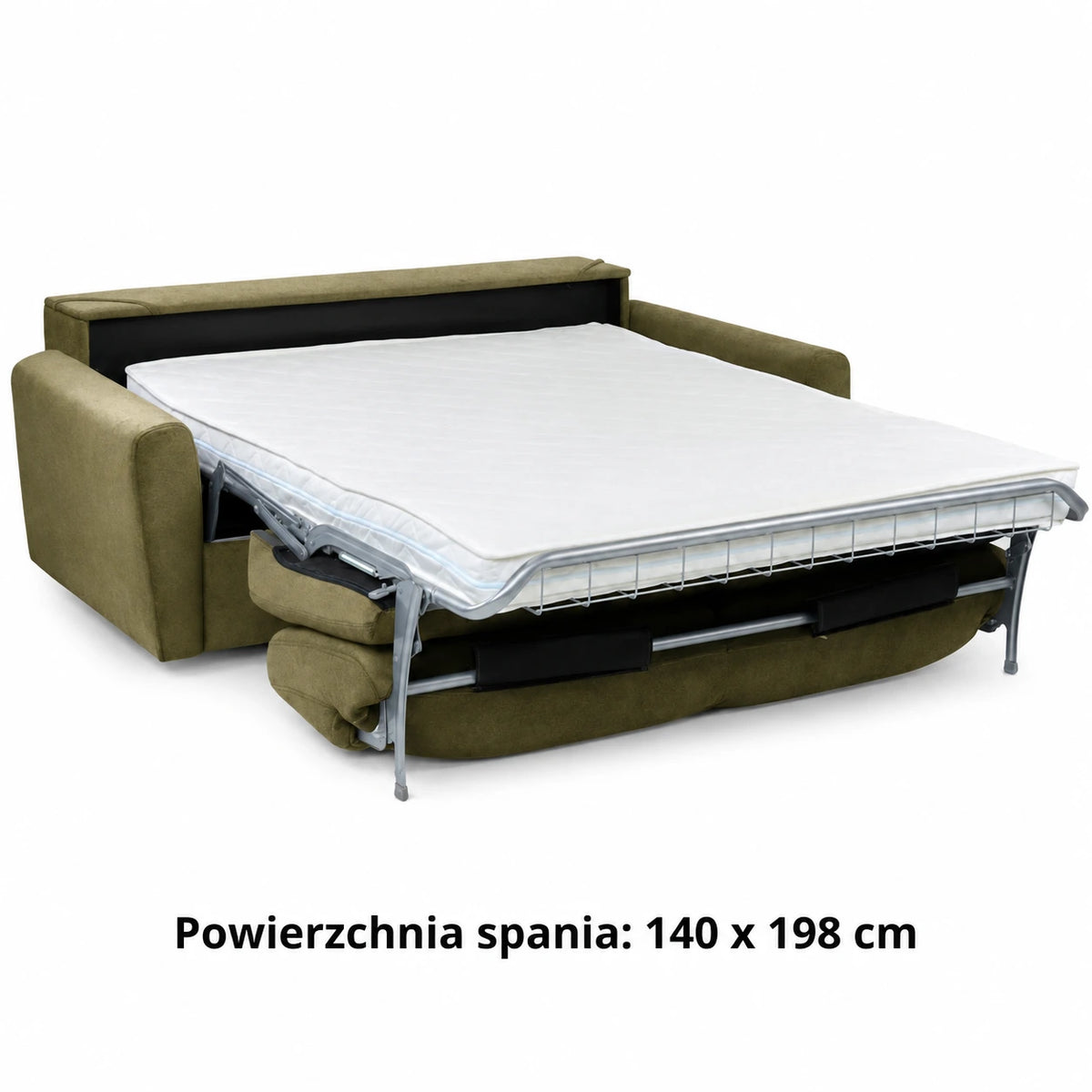 Sofa DOLLY 2,5 osobowa z funkcją spania stelaż włoski z materacem 140 cm i pojemnikiem