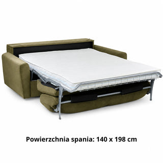 Sofa DOLLY 2,5 osobowa z funkcją spania stelaż włoski z materacem 140 cm i pojemnikiem