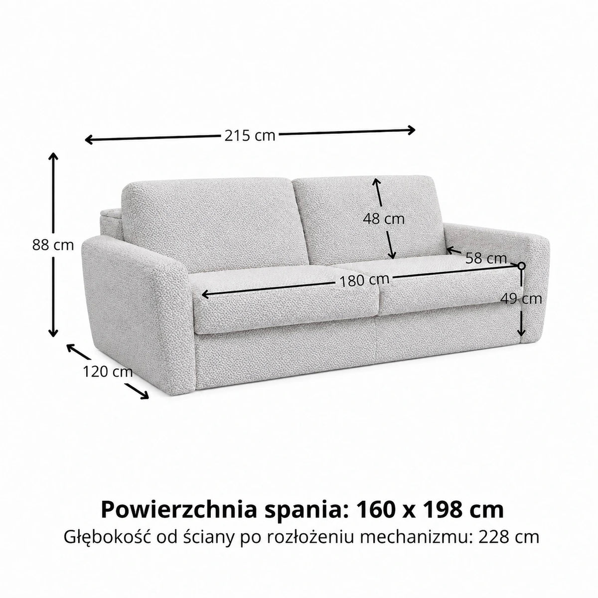 DOLLY 3-seater sofa with sleeping function, Italian frame, 160 cm mattress and container