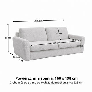 DOLLY 3-seater sofa with sleeping function, Italian frame, 160 cm mattress and container