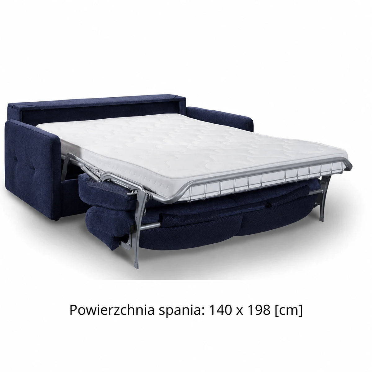 Sofa EMA 2,5 osobowa z pojemnikiem i funkcją spania codziennego stelaż włoski z materacem 140 cm