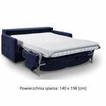Sofa EMA 2,5 osobowa z pojemnikiem i funkcją spania codziennego stelaż włoski z materacem 140 cm