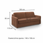 Sofa EMA 2,5 osobowa z pojemnikiem i funkcją spania codziennego stelaż włoski z materacem 140 cm