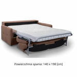Sofa EMA 2,5 osobowa z pojemnikiem i funkcją spania codziennego stelaż włoski z materacem 140 cm