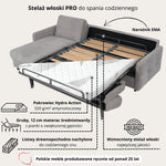 Narożnik EMA z funkcją spania codziennego stelaż włoski z materacem 140 cm i pojemnikiem na pościel