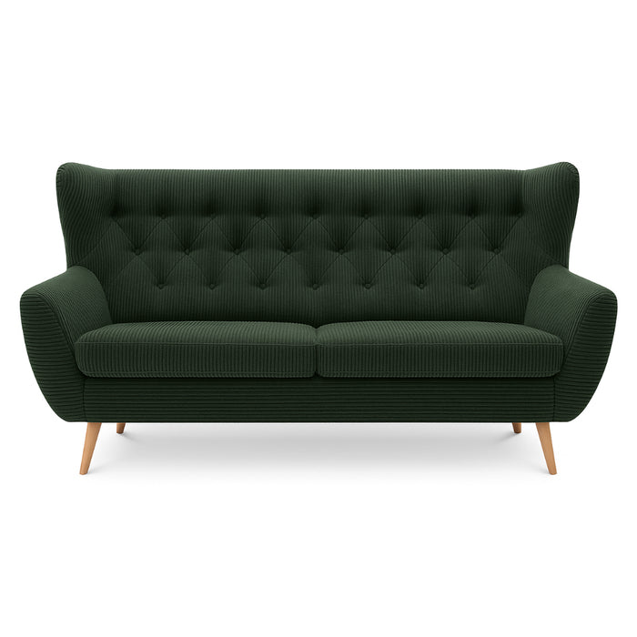 VOSS II 3-seater quilted sofa on wooden legs