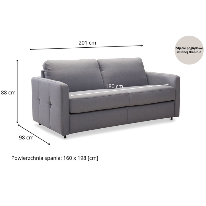 Sofa EMA 3-osobowa z funkcją spania codziennego stelaż włoski z materacem 160 cm