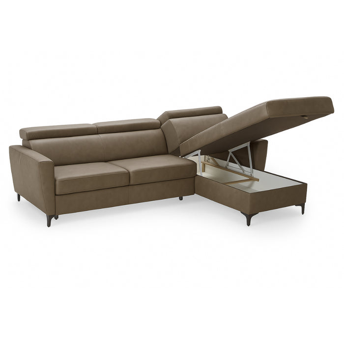 APOLLO leather corner sofa with storage and movable headrests