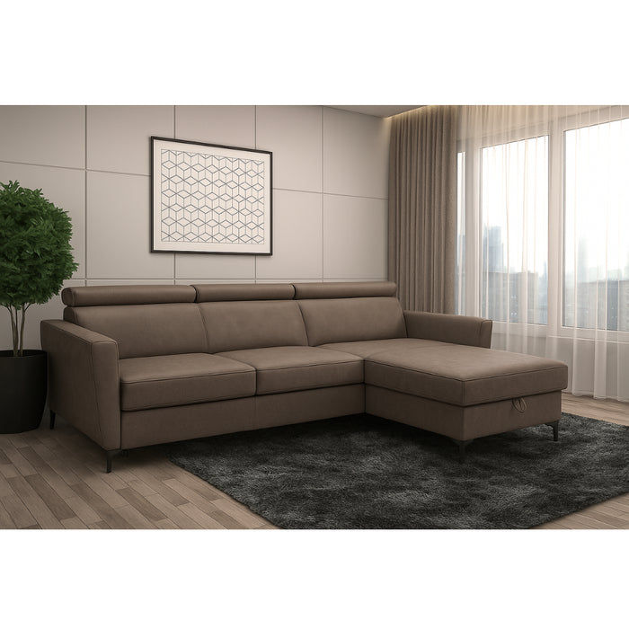 APOLLO leather corner sofa with storage and movable headrests