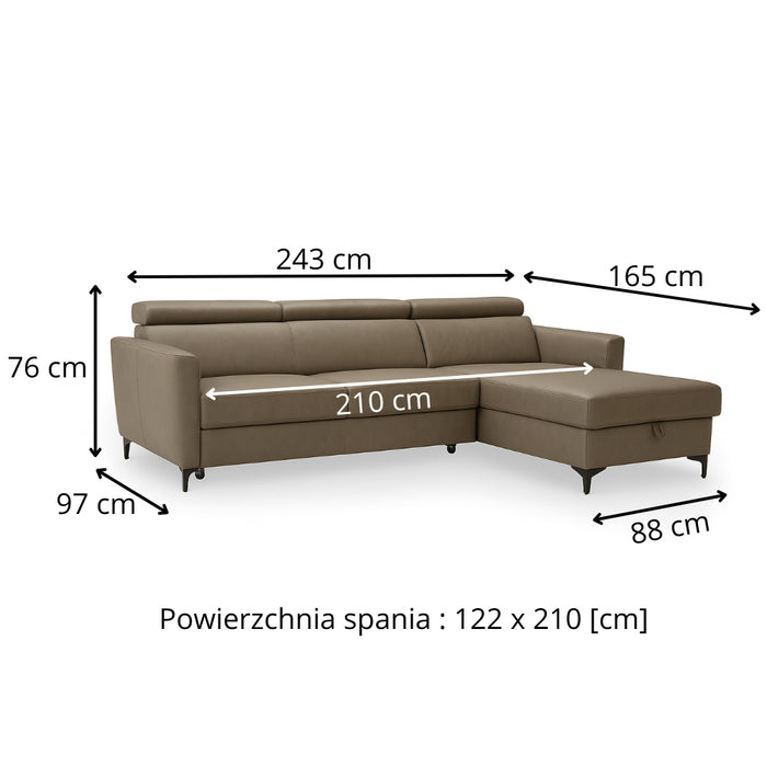 APOLLO leather corner sofa with storage and movable headrests
