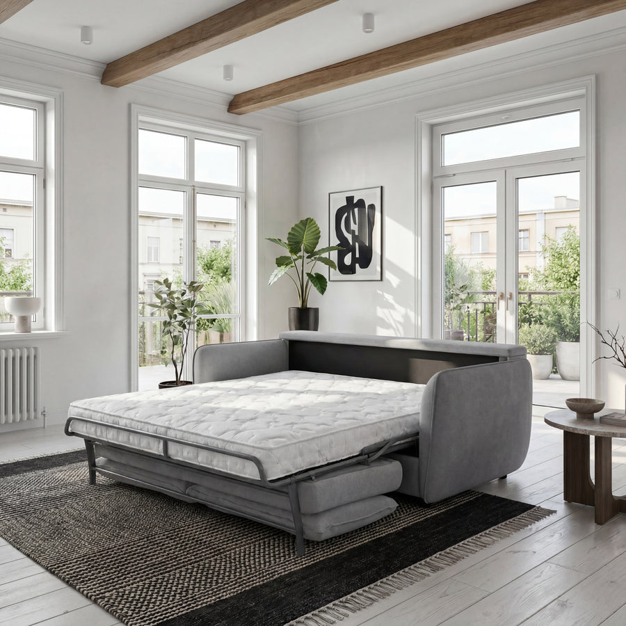 Sofa BAMBI 2,5 osobowa z funkcją spania stelaż włoski PRO z materacem 140 cm i pojemnikiem