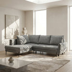 BJORK extendable corner sofa with a container on metal legs