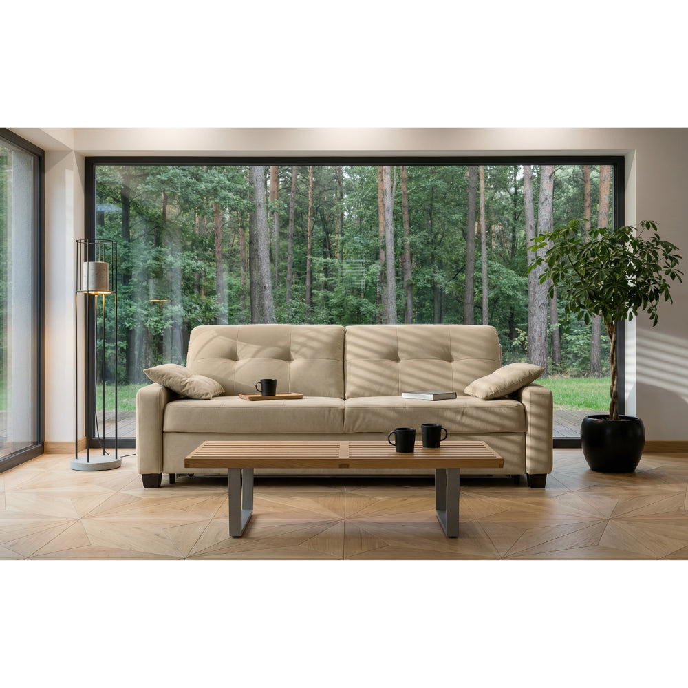 Sofa AURA 3 osobowa z funkcją spania codziennego stelaż włoski z materacem 160 cm na drewnianych nóżkach