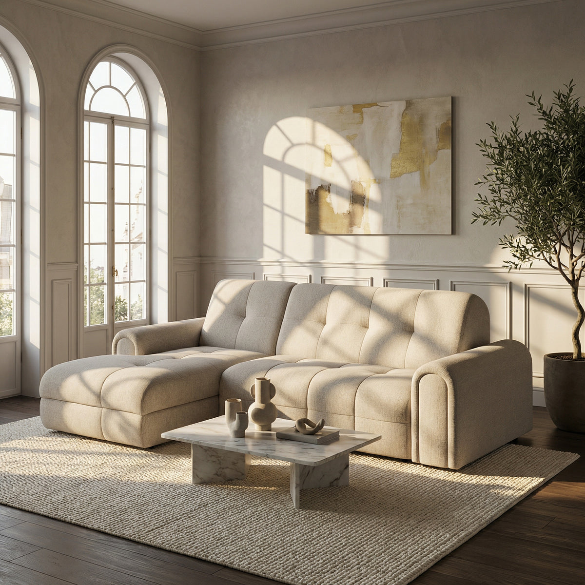 Narożnik CLOUD rozkładany elektrycznie na przycisk z pojemnikiem na pościel