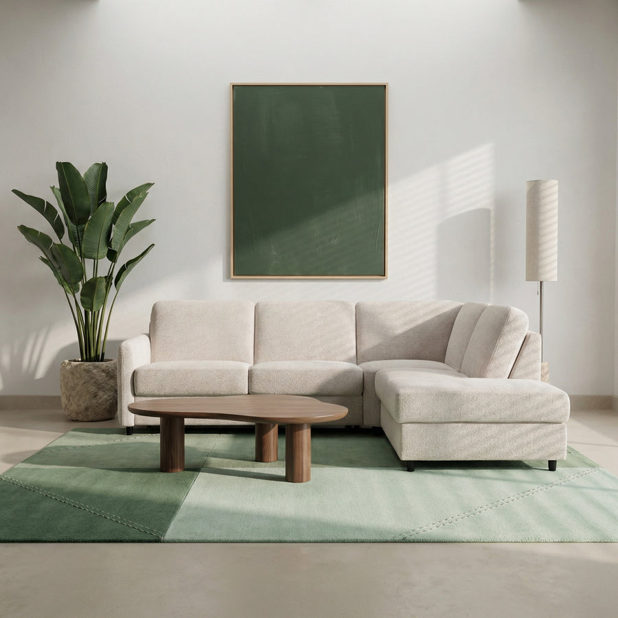 EMA corner sofa with ottoman, daily sleeping function, Italian frame with 120 cm mattress and bedding container