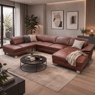 Narożnik U-kształtny skórzany MANTUA rozkładany z regulowanymi zagłówkami i pojemnikiem