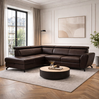 DUE corner sofa with sleeping function, storage space and movable headrests
