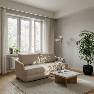 Sofa Lush obła rozkładana z pojemnikiem na pościel