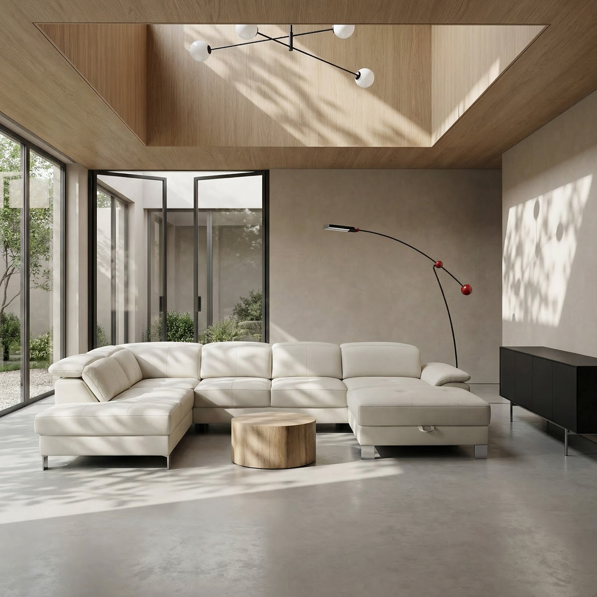 DUE U-shaped extendable corner sofa with adjustable headrests and two containers