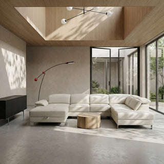 Narożnik U-kształtny skórzany MANTUA rozkładany z regulowanymi zagłówkami i pojemnikiem