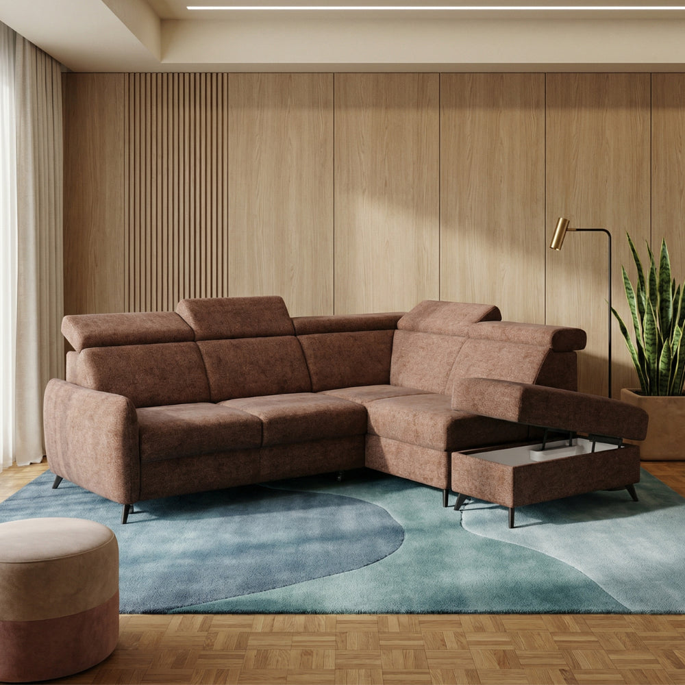 COMFY corner sofa bed with storage and movable headrests with an additional bed