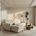 Narożnik EMA z funkcją spania codziennego stelaż włoski z materacem 140 cm i pojemnikiem na pościel