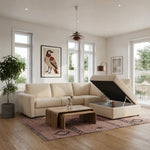 DOLLY corner sofa with ottoman, daily sleeping function, Italian frame with a 140 cm mattress and a bedding container