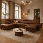 Narożnik DUE rozkładany U-kształtny z regulowanymi zagłówkami i dwoma pojemnikami