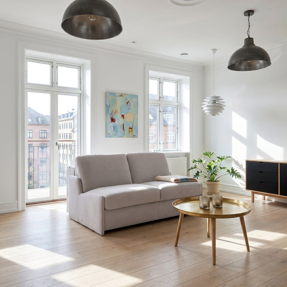 KIRA sofa without sides with daily sleeping function, Italian frame with a 160 cm mattress and a container