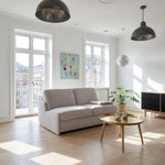 KIRA sofa without sides with daily sleeping function, Italian frame with a 160 cm mattress and a container