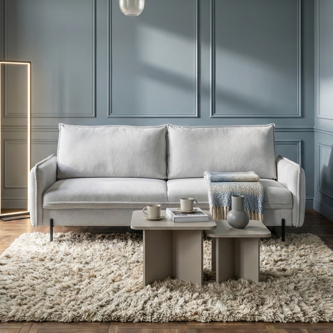 BJORK sofa bed with storage on metal legs