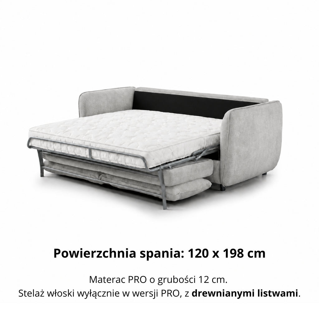 Sofa BAMBI 2 osobowa z funkcją spania stelaż włoski PRO z materacem 120 cm