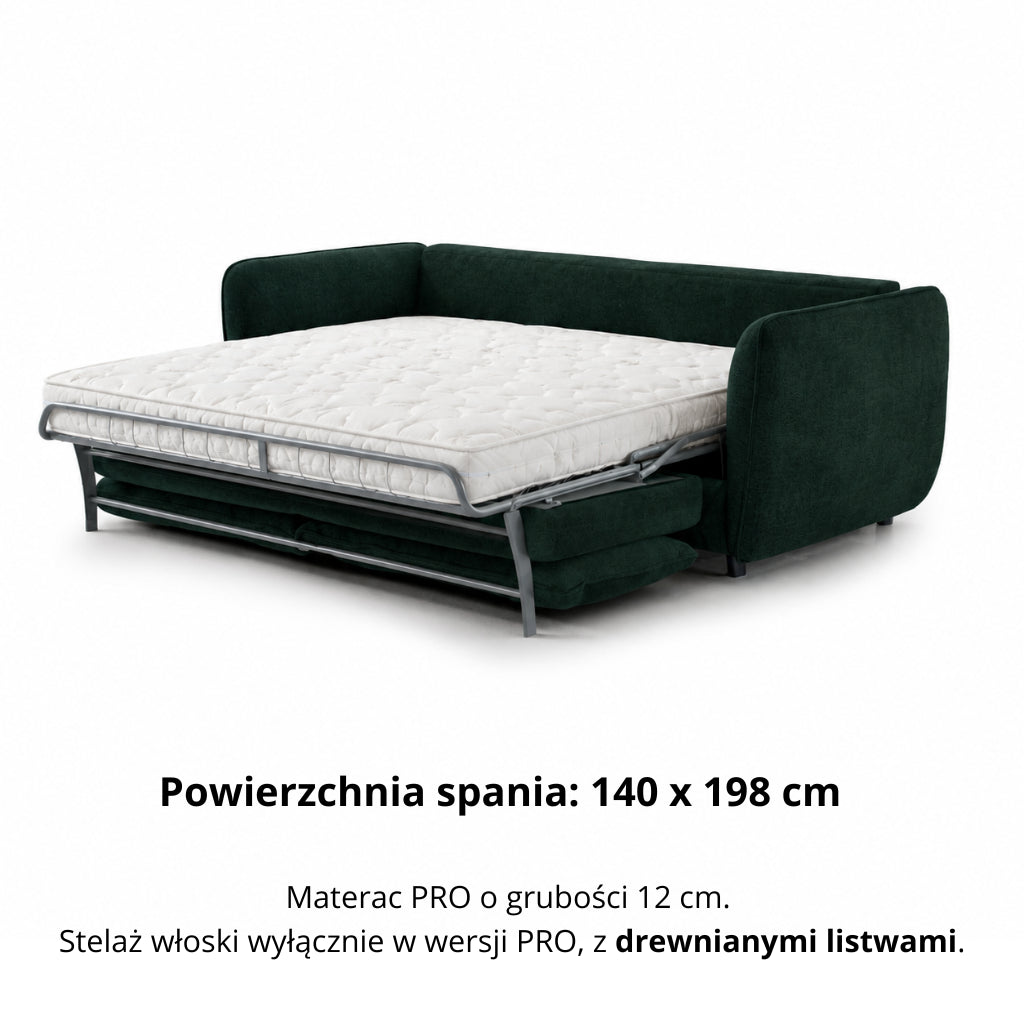Sofa BAMBI 2,5 osobowa z funkcją spania stelaż włoski PRO z materacem 140 cm