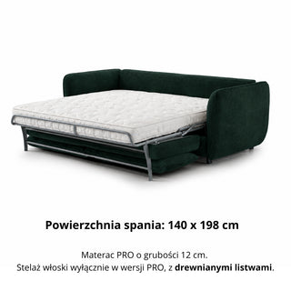 Sofa BAMBI 2,5 osobowa z funkcją spania stelaż włoski PRO z materacem 140 cm