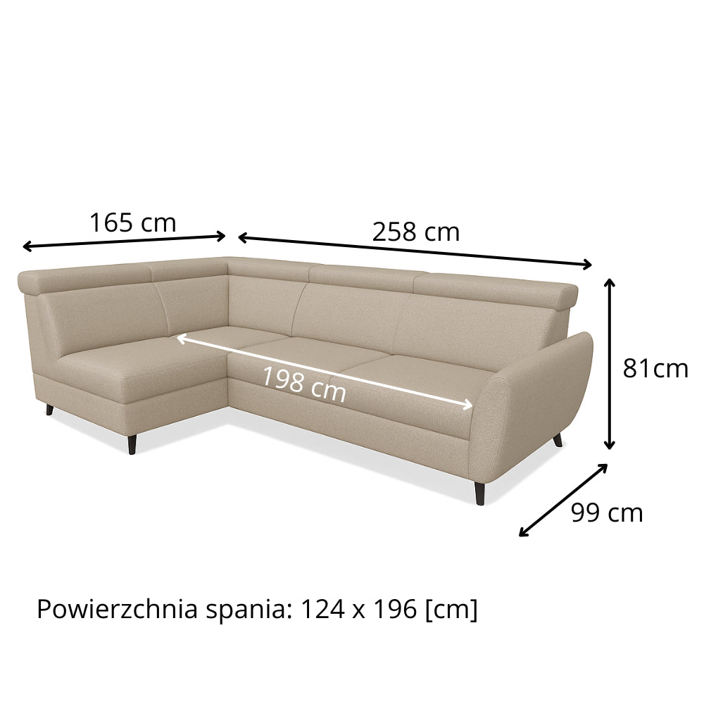 Narożnik COMFY rozkładany z pojemnikiem i ruchomymi zagłówkami
