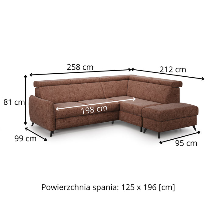 Narożnik COMFY rozkładany z pojemnikiem i ruchomymi zagłówkami z dostawką