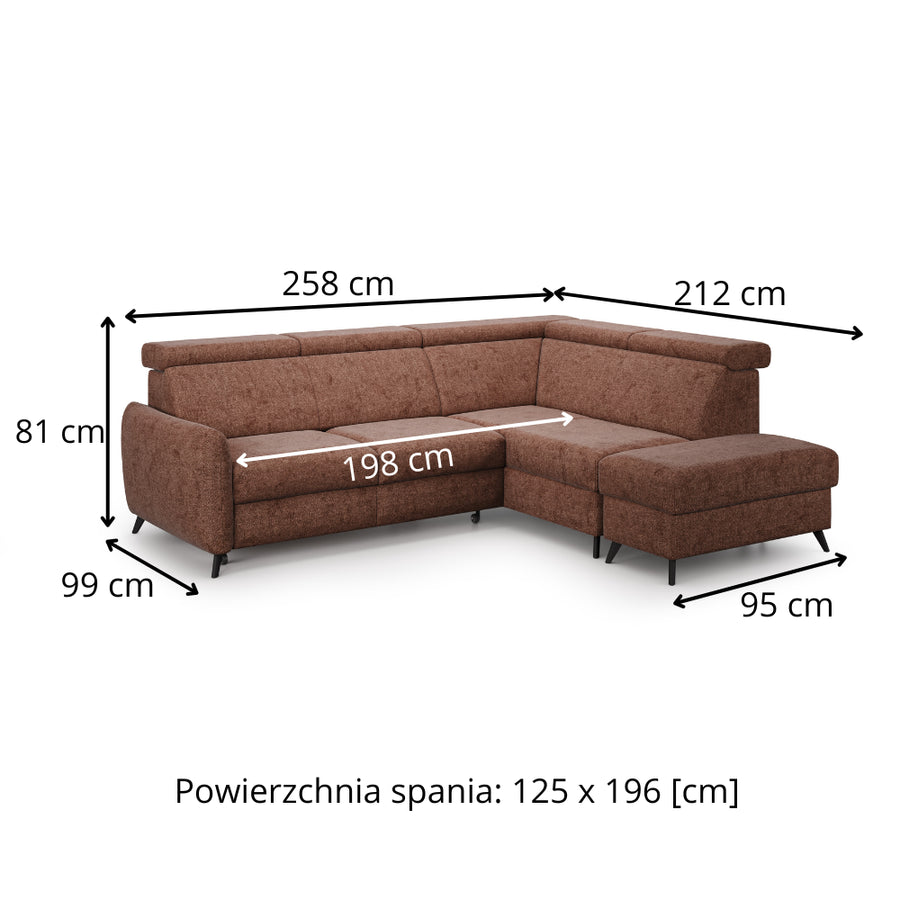 COMFY corner sofa bed with storage and movable headrests with an additional bed